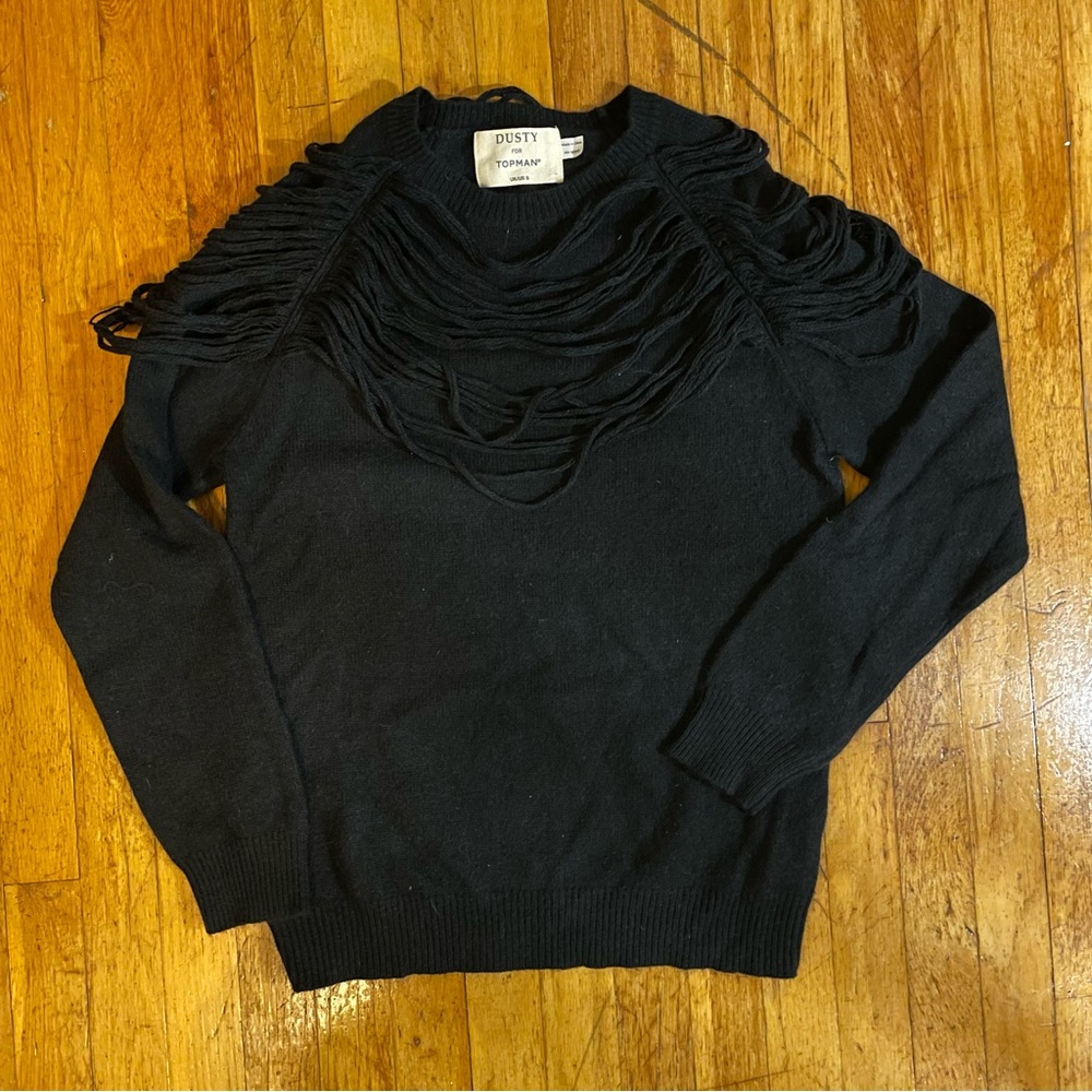 Dusty for Topman black sweater with yarn details